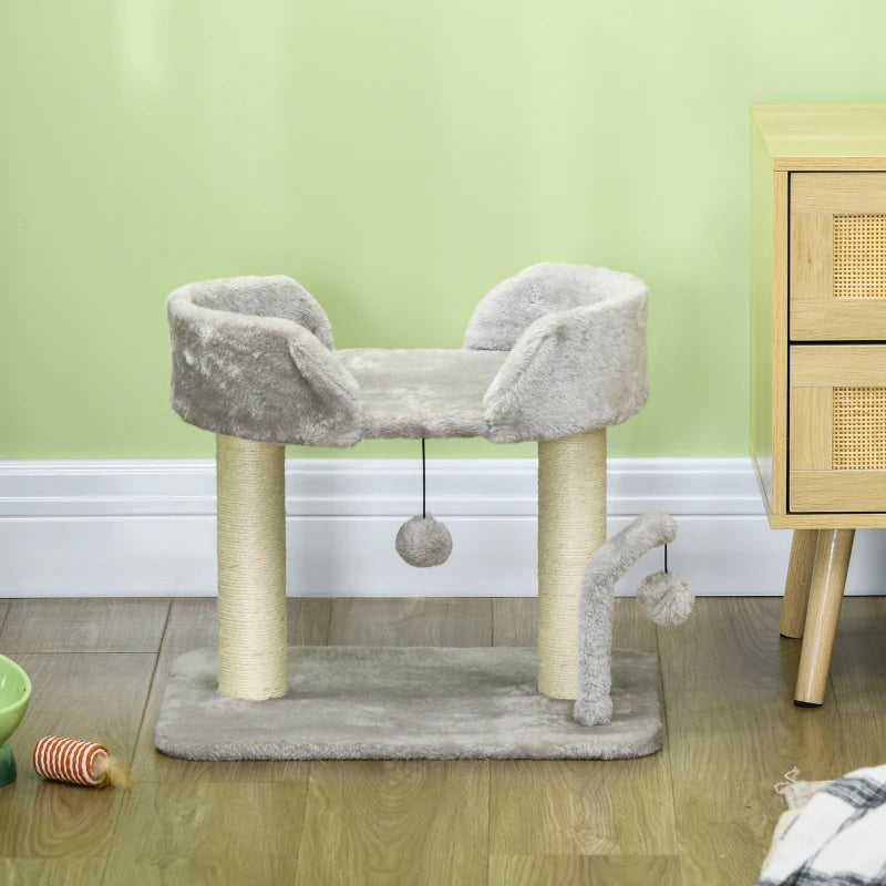 Cat Tree with Toy Balls and Scratching Post - Light Grey