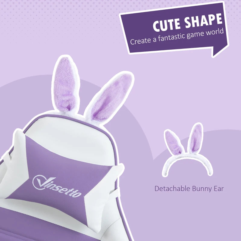 Purple Gaming Chair with Rabbit Ears, Footrest & Support