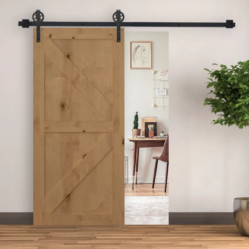 Black 6.6 FT Sliding Barn Door Hardware Kit for Single Wooden Door