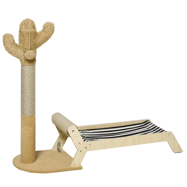 Brown Cat Scratching Post with Bed and Cactus Tower