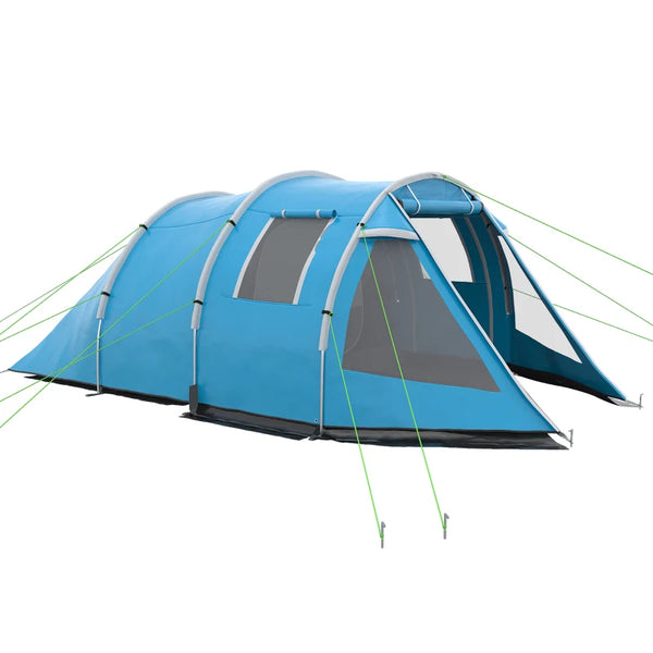 Blue 3-4 Person Tunnel Camping Tent with Windows and Covers