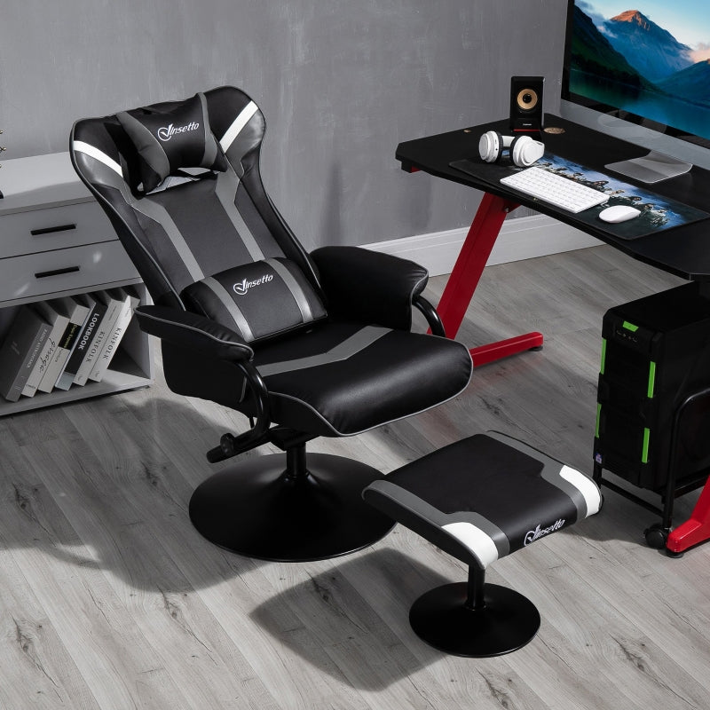 Grey Gaming Chair Set with Footrest, Recliner, Headrest & Lumbar Support