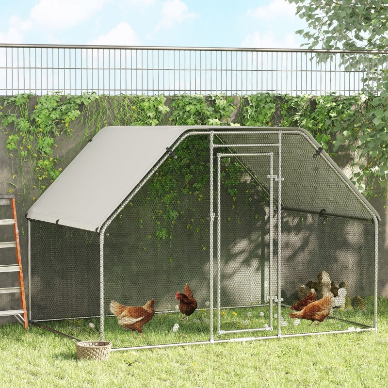 Large Metal Chicken Coop Run Cage with Cover - Outdoor, 280x190x195 cm, Grey