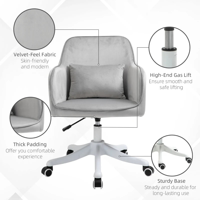 Grey Velvet Office Chair with Massage Lumbar Pillow