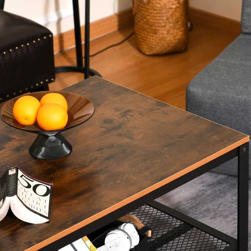 Industrial Black Coffee Table with Storage Shelf - 106 x 60 x 45cm