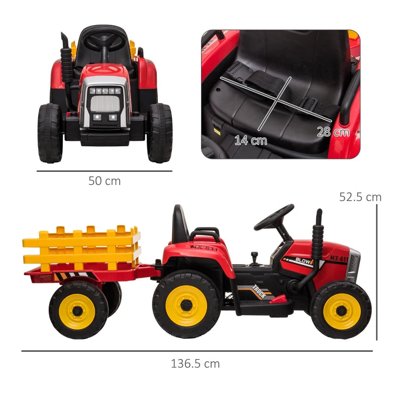 Red Electric Ride-On Tractor with Trailer & Remote Control