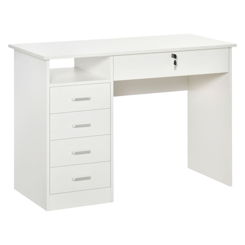 White Computer Desk with Lockable Drawer and Storage Shelf, 110 x 50 x 76 cm