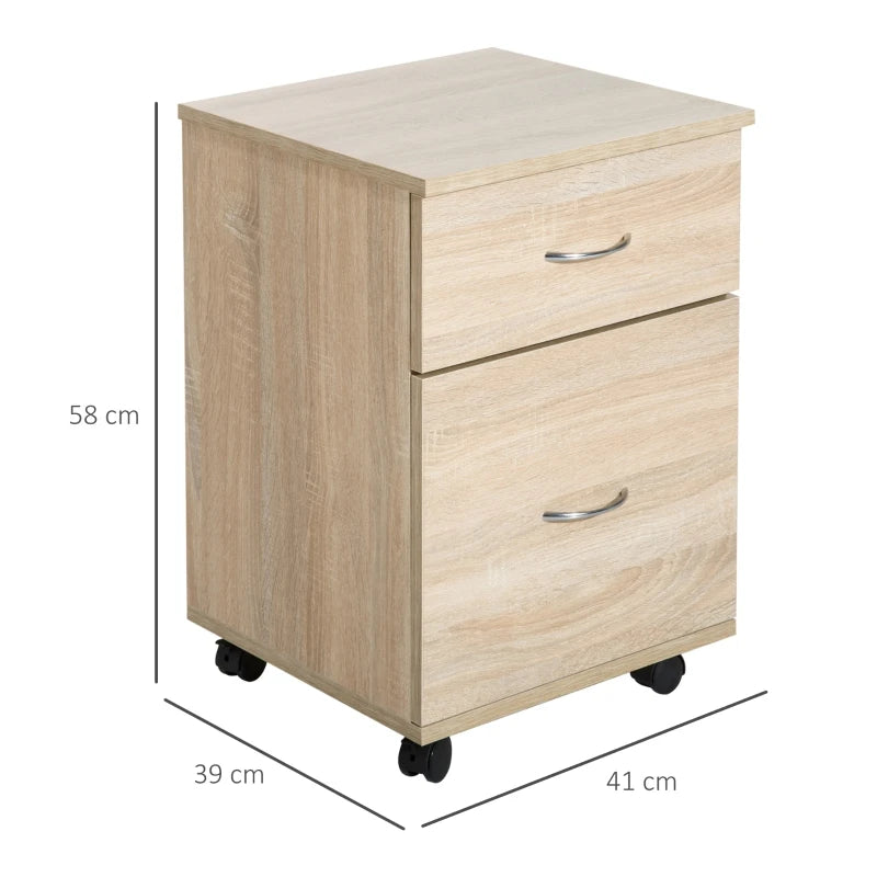 Oak 2-Drawer Mobile Filing Cabinet for Home Office