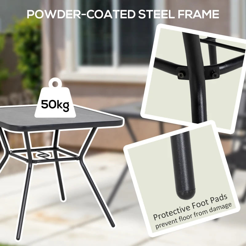 Square Outdoor Bistro Table with Faux-Marbled Top and Umbrella Hole - Garden Coffee Table (Grey)