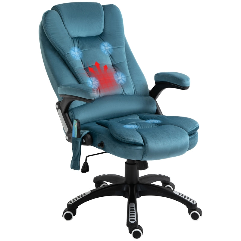 Blue Velvet Massage Recliner Chair with Heated Six-Point Massage & 360° Swivel