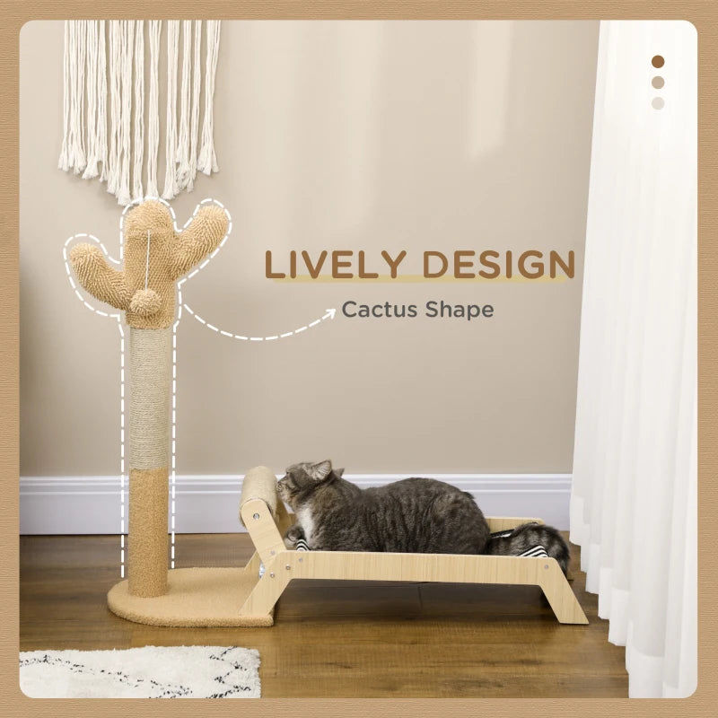 Brown Cat Scratching Post with Bed and Cactus Tower