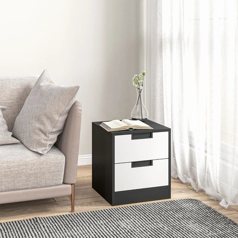 Modern Black Two-Drawer Bedside Tables Set