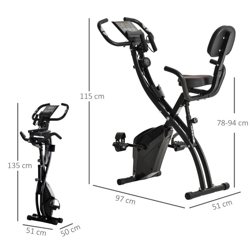 Black Foldable Recumbent Exercise Bike with 8-Level Magnetic Resistance