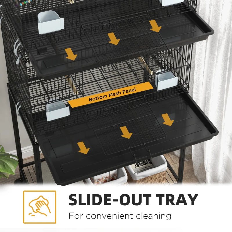 Black Two-Tier Bird Cage with Stand for Small Birds