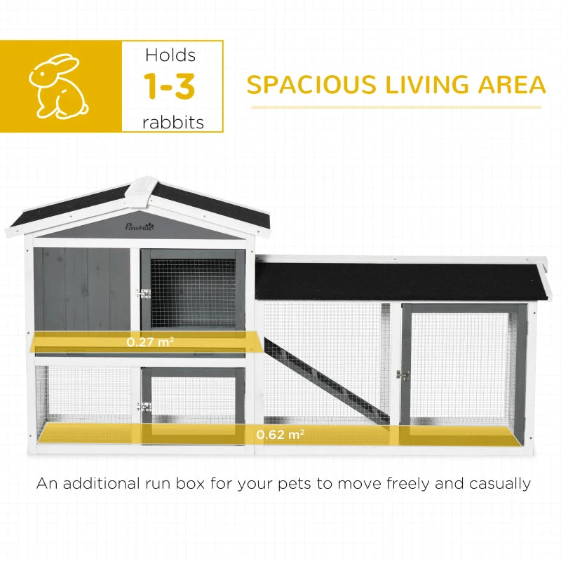 White 2-Tier Outdoor Rabbit Hutch with Run Box, Slide-out Tray, Ramp - 175.8 x 52 x 85.5 cm