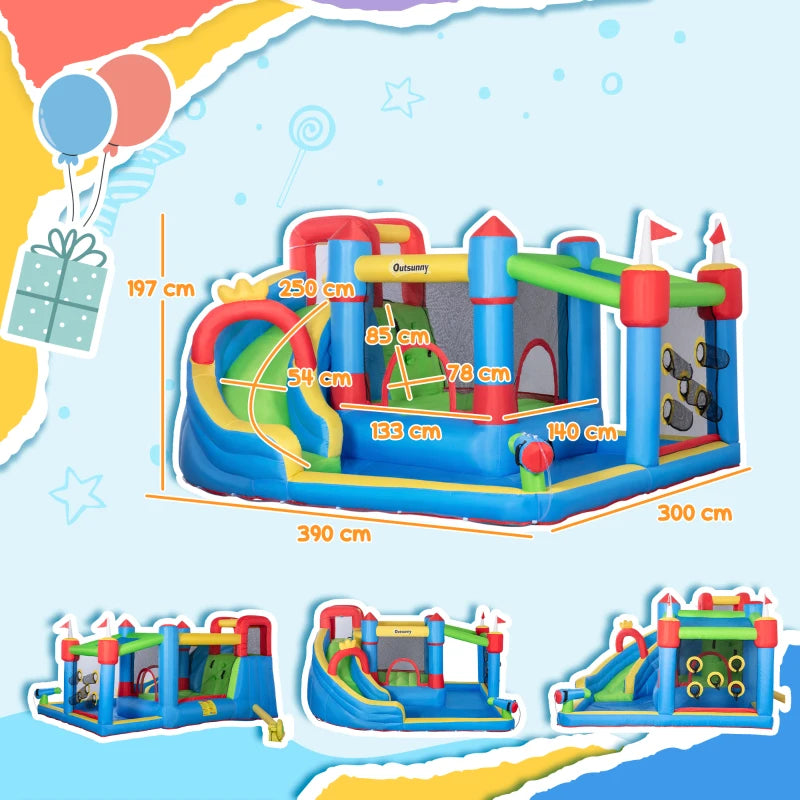 Kids 6-in-1 Inflatable Water Slide Bounce House - Blue