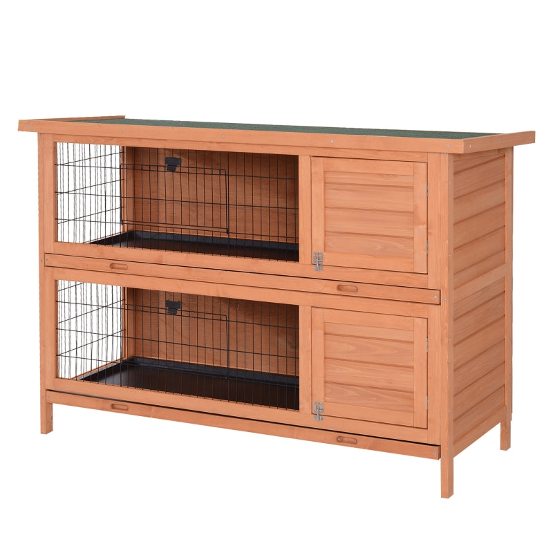 Orange Outdoor Rabbit Hutch with No-Leak Trays, Divider - 136 x 50 x 93cm