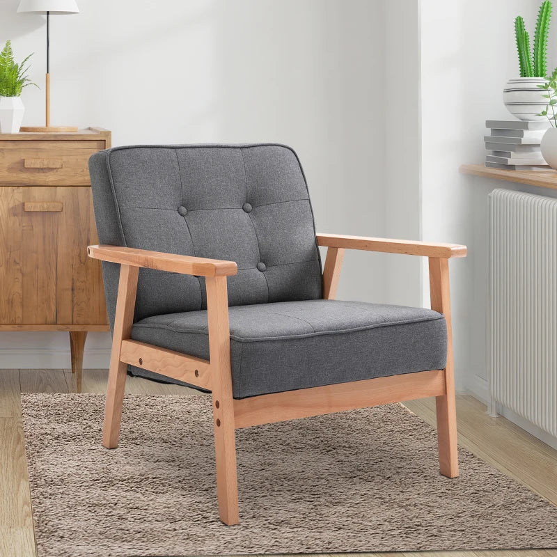 Dark Grey Padded Seat Wooden Accent Chair