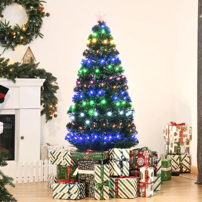 5FT Pre-Lit Christmas Tree with Star Topper - Green Metal Base