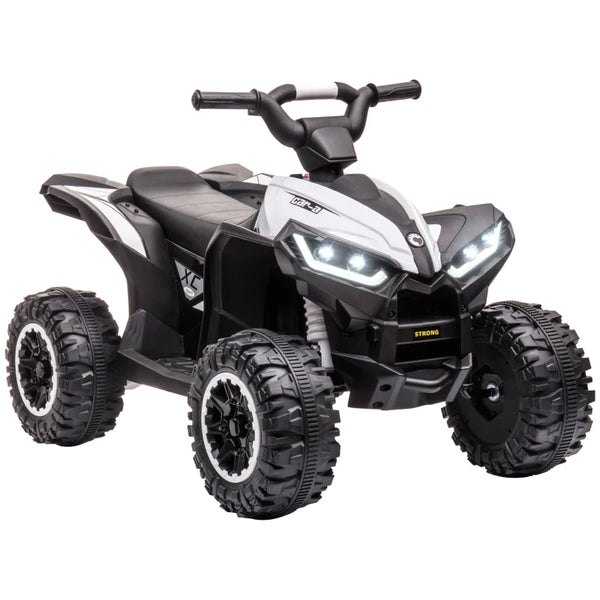 White 12V Ride-On Quad Bike with Music and Horn for Ages 3-5
