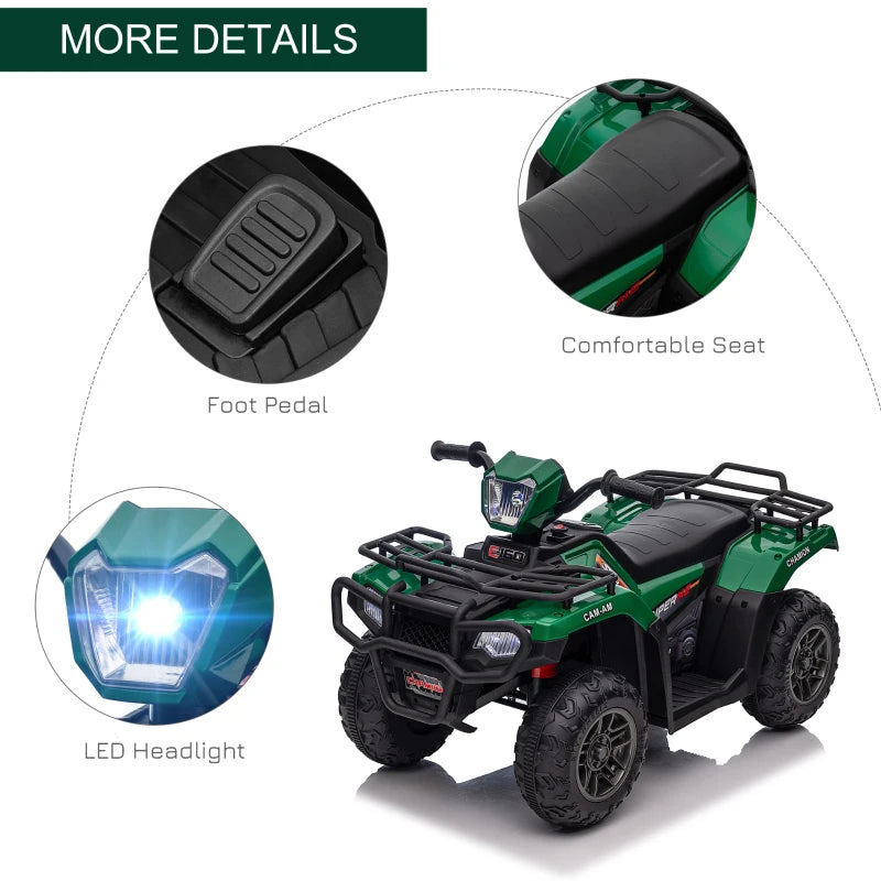 Green Kids Quad Bike with Music and LED Lights - Ages 3-5