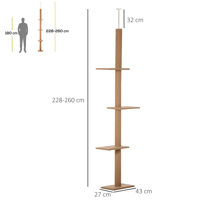 Brown 260cm Cat Tree with 3 Perches & Flannel Upholstery