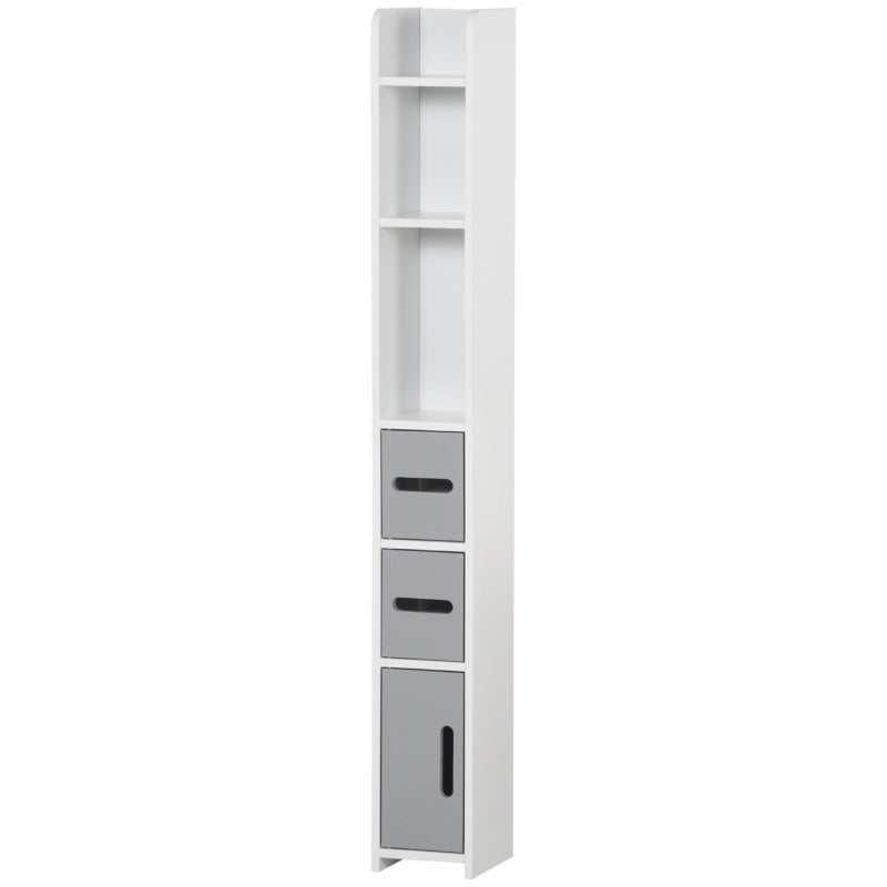 Grey Tall Bathroom Storage Cabinet with Open Shelves and Cupboards