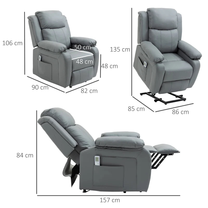 Grey Electric Power Lift Recliner Chair with Vibration Massage and Remote Control
