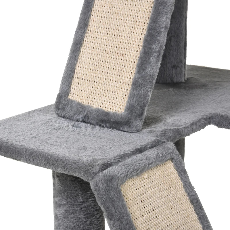 Cat Tree Tower with Sisal Scratching Posts and Ladders - Grey