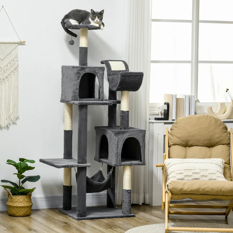 Cat Tree with Scratching Post, Hammock, Cat House - Dark Grey