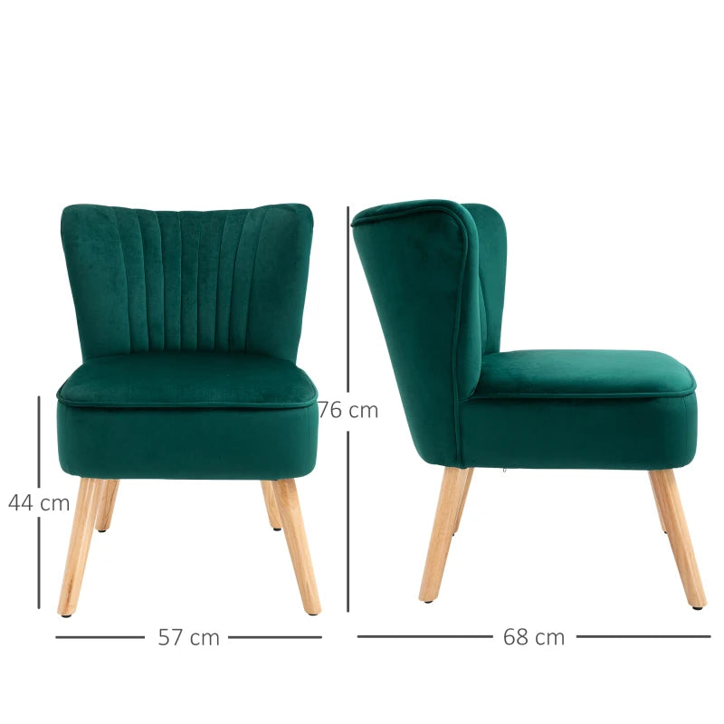 Green Fabric Accent Chair with Rubber Wood Legs