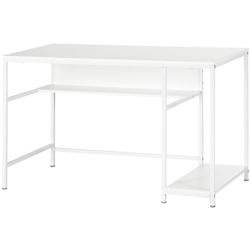 White Home Office Desk with Storage, 120 x 60cm, 2 Shelves, Steel Frame