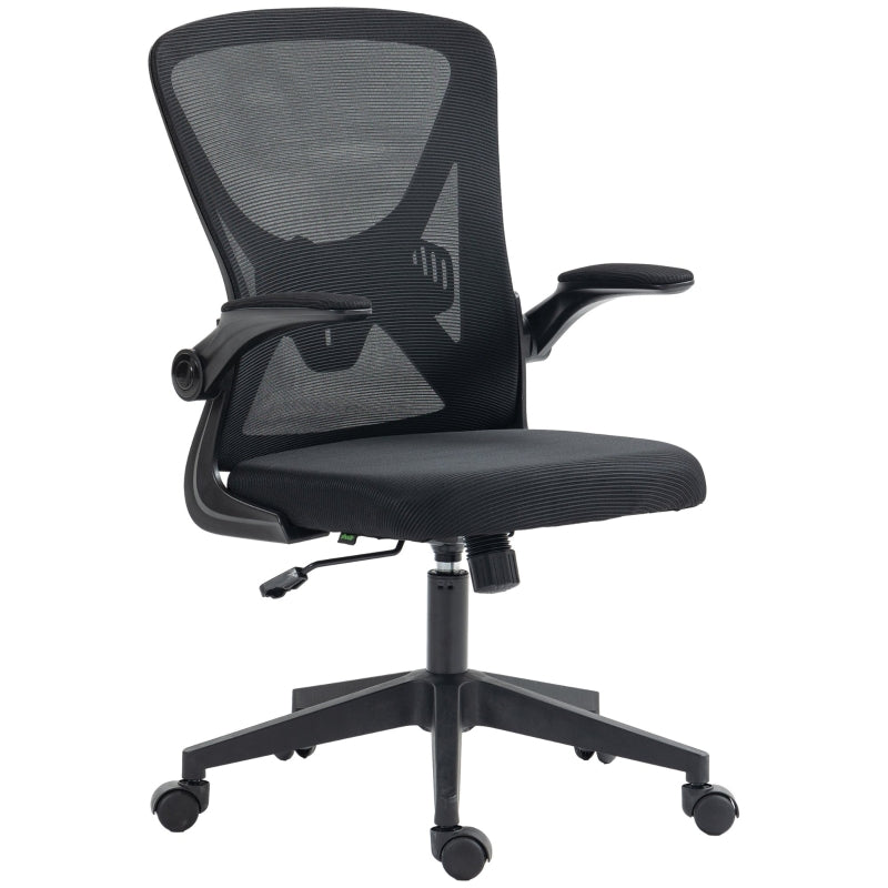 Black Mesh Office Chair with Flip-Up Arms