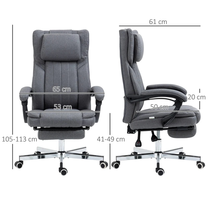 Dark Grey High Back Executive Office Chair with Adjustable Headrest and Footrest