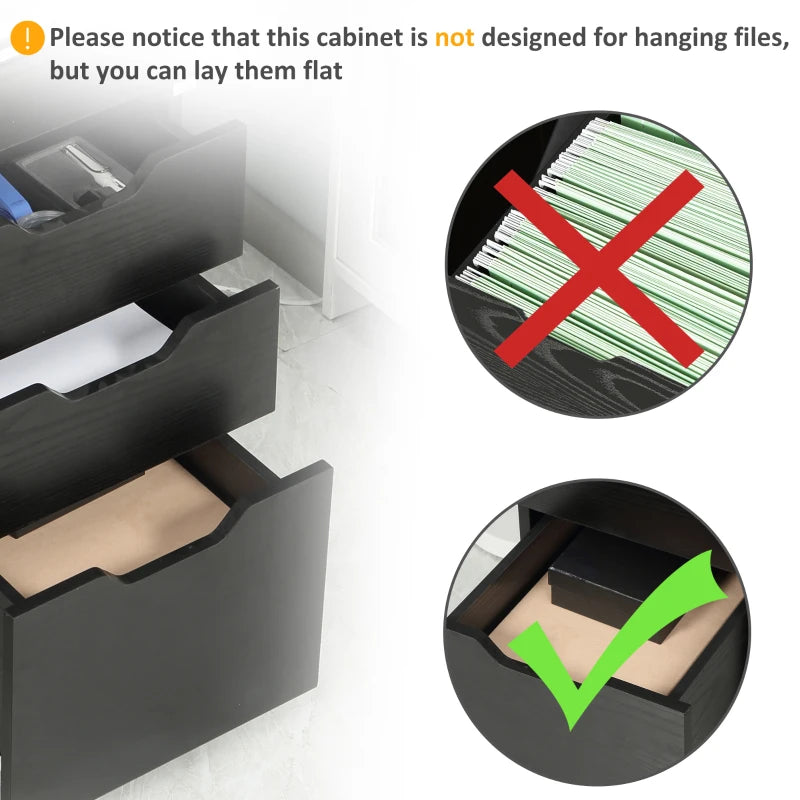 Black 3-Drawer Rolling Storage Cabinet for Home Office