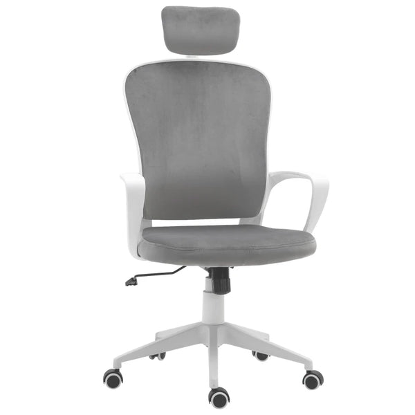 Grey Velvet Ergonomic Office Chair with Adjustable Headrest