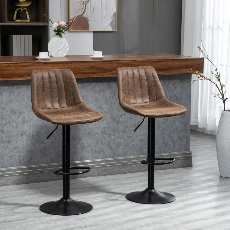 Brown Swivel Bar Stools Set of 2 - Adjustable Counter Height Dining Chairs