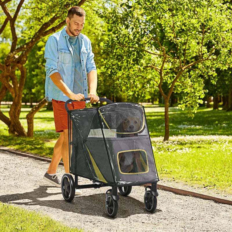 Foldable Pet Travel Stroller with Rain Cover - Grey