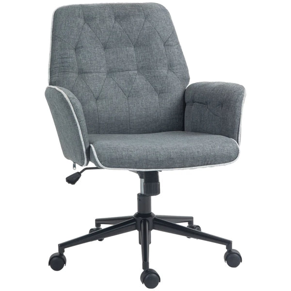 Dark Grey Linen Swivel Computer Chair with Armrest & Adjustable Height