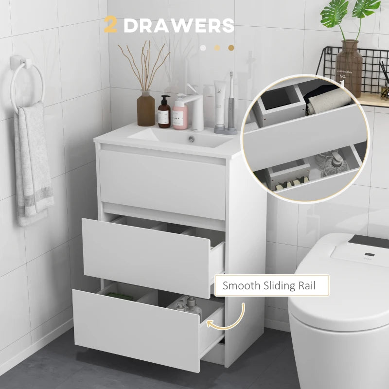 White Gloss Bathroom Vanity Unit with Basin & Single Tap Hole, 2 Drawers