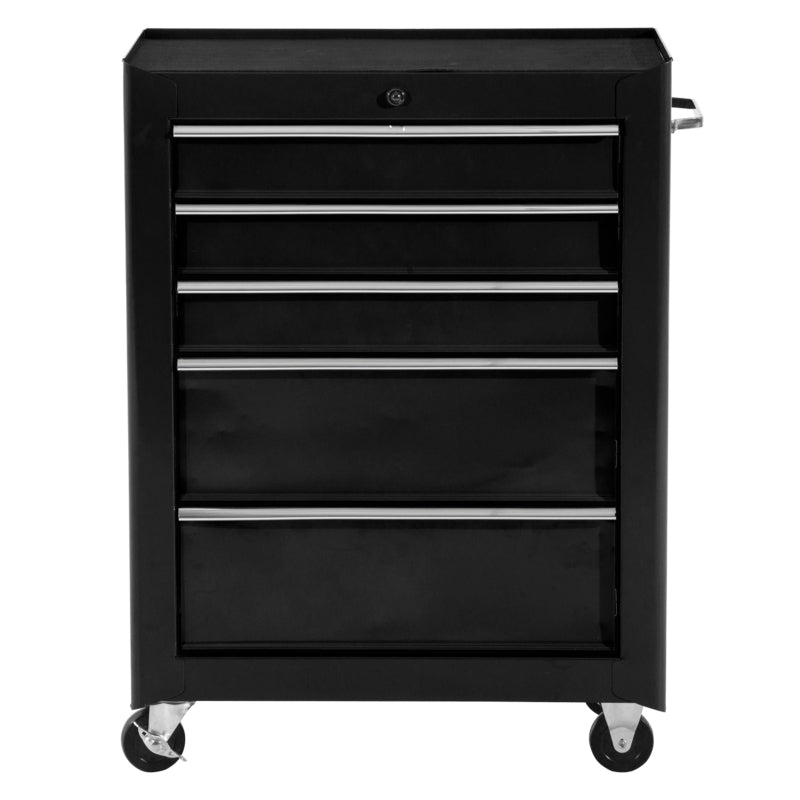 Black 5-Drawer Lockable Steel Tool Cabinet with Wheels