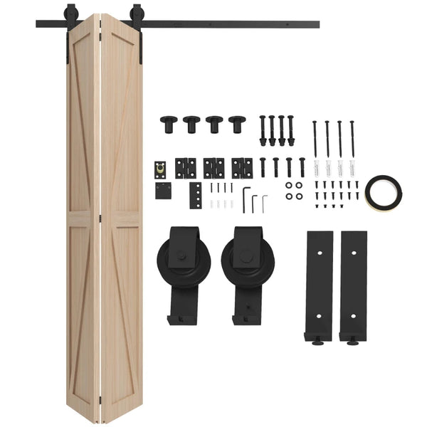 5FT Black Bi-Folding Sliding Barn Door Hardware Kit for 2 Doors