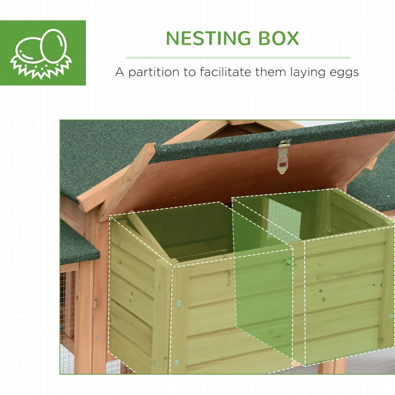 Wooden Chicken Coop with Run and Nesting Box - Large, 204 x 85 x 93cm (Brown)