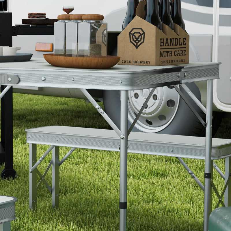 Aluminium Folding Picnic Table and Bench Set - 3-Piece, Grey