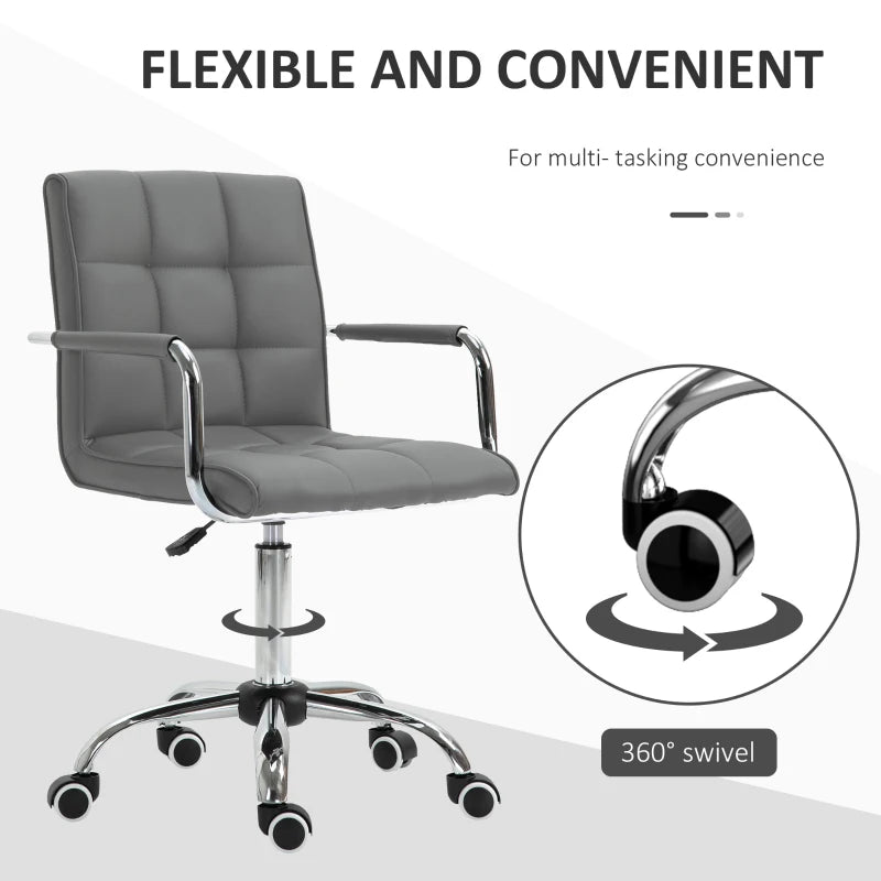 Grey PU Leather Office Desk Chair with Swivel Wheels