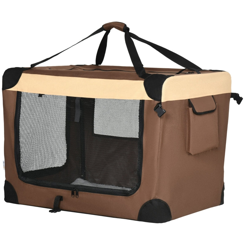 Foldable Pet Carrier with Cushion for Medium Pets - Brown