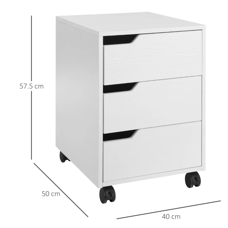 White 3-Drawer Mobile File Cabinet with Wheels for Home Office