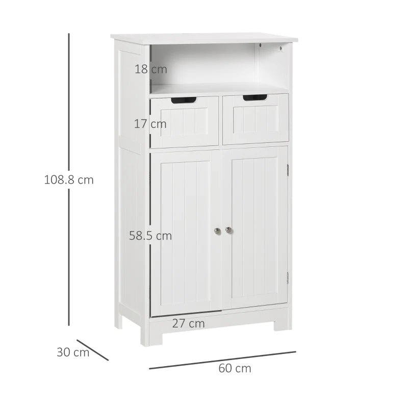 White Bathroom Storage Cabinet with Drawers & Shelf