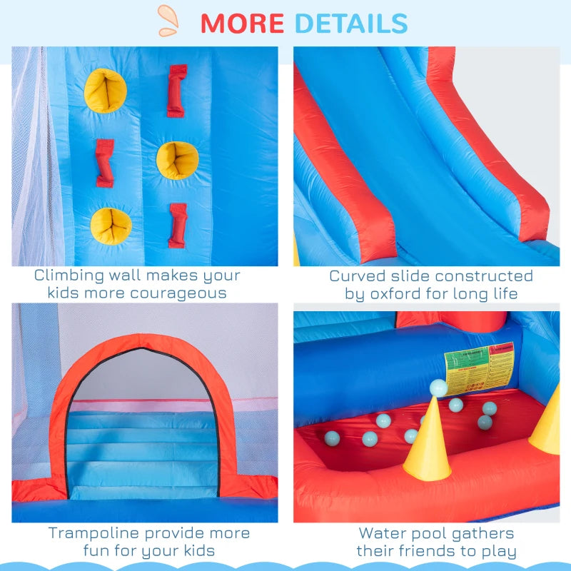 Kids 4-in-1 Inflatable Bouncy Castle with Slide & Pool - Blue