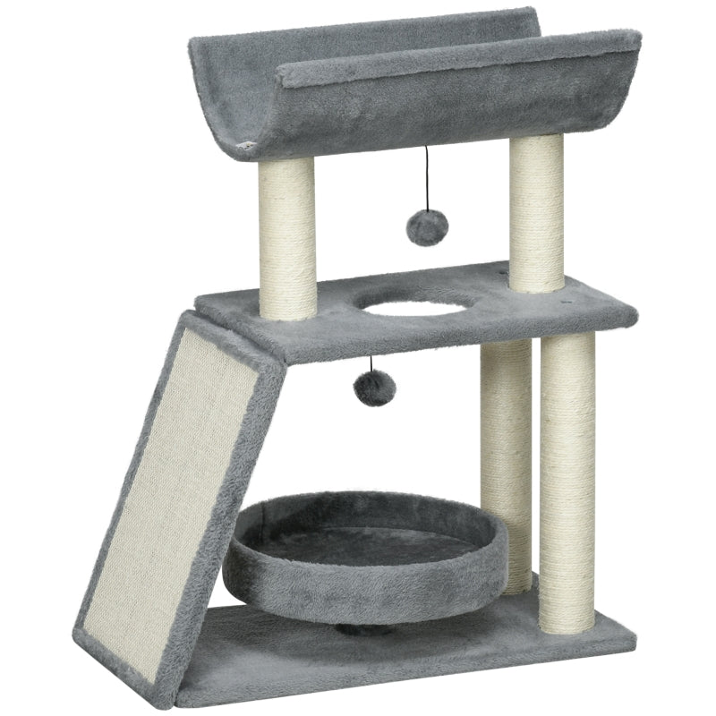 Cat Tree Tower with Scratching Posts, Pad, Bed, Perch, Toy Ball - Light Grey